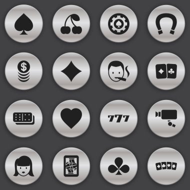 16 düzenlenebilir Casino simgeler kümesi. Blackjack, Cam, kemik oyunu ve daha fazla izleme gibi simgeler içerir. Web, mobil, UI ve Infographic tasarımı için kullanılabilir.