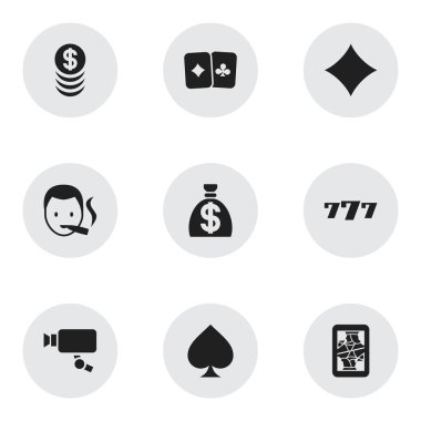 9 düzenlenebilir iş simgeler kümesi. Paran, Sigara içen, Blackjack ve daha fazlası gibi simgeler içerir. Web, mobil, UI ve Infographic tasarımı için kullanılabilir.