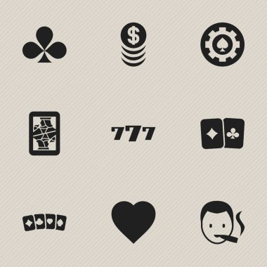 9 düzenlenebilir oyun simgeler kümesi. Sigara içen, Blackjack, kart takım elbise ve daha fazlası gibi simgeler içerir. Web, mobil, UI ve Infographic tasarımı için kullanılabilir.