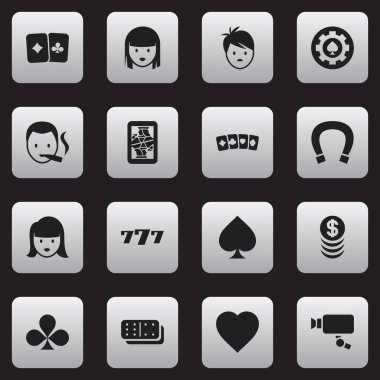 16 düzenlenebilir kumar simgeler kümesi. Bones oyun gibi simgeler Shamrock, yığılmış para ve daha içerir. Web, mobil, UI ve Infographic tasarımı için kullanılabilir.