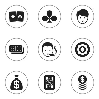 9 düzenlenebilir iş simgeler kümesi. Simgeleri Bones oyun, Blackjack, Casino işçi ve daha fazlasını içerir. Web, mobil, UI ve Infographic tasarımı için kullanılabilir.