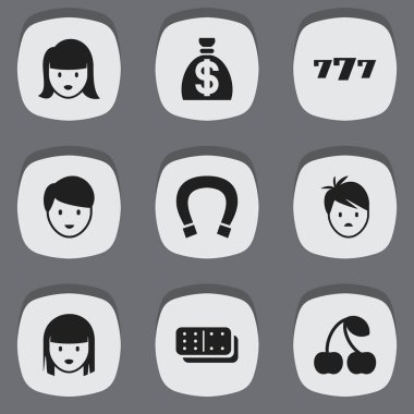 9 düzenlenebilir iş simgeler kümesi. Şans tılsımı, paran, çocuk ve daha fazlası gibi simgeler içerir. Web, mobil, UI ve Infographic tasarımı için kullanılabilir.