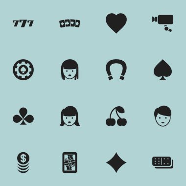 16 düzenlenebilir oyun simgeler kümesi. Siyah kalp, Casino işçi, Bones oyun ve daha fazlası gibi simgeler içerir. Web, mobil, UI ve Infographic tasarımı için kullanılabilir.