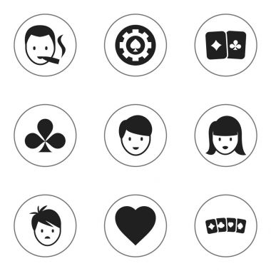 9 düzenlenebilir heyecan simgeler kümesi. Siyah kalp, kadın yüzü, sevgi ve daha fazla gibi simgeler içerir. Web, mobil, UI ve Infographic tasarımı için kullanılabilir.
