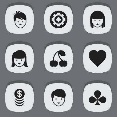 9 düzenlenebilir heyecan simgeler kümesi. Siyah kalp, sevgi, Shamrock ve daha fazla gibi simgeler içerir. Web, mobil, UI ve Infographic tasarımı için kullanılabilir.