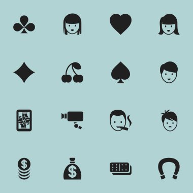 16 düzenlenebilir iş simgeler kümesi. Sembolleri Cam, kadın yüzü, sevgi ve daha fazla izleme gibi içerir. Web, mobil, UI ve Infographic tasarımı için kullanılabilir.