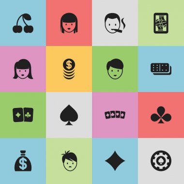 16 düzenlenebilir iş simgeler kümesi. Kadın yüzü, Blackjack, çocuk ve daha fazlası gibi simgeler içerir. Web, mobil, UI ve Infographic tasarımı için kullanılabilir.