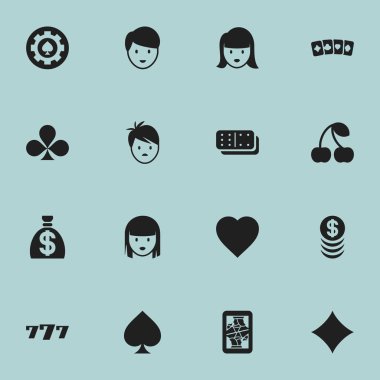 16 düzenlenebilir iş simgeler kümesi. Casino işçi, paran, kadın yüzü ve daha fazlası gibi simgeler içerir. Web, mobil, UI ve Infographic tasarımı için kullanılabilir.