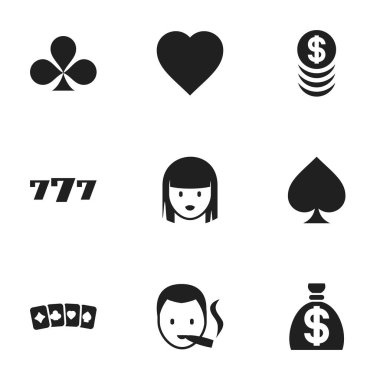 9 düzenlenebilir kumar simgeler kümesi. Kart takım elbise, Sigara içen, paran ve daha fazlası gibi simgeler içerir. Web, mobil, UI ve Infographic tasarımı için kullanılabilir.