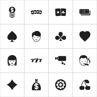 16 düzenlenebilir oyun simgeler kümesi. Şanslı-7, Casino işçi, izleme Cam ve daha fazlası gibi simgeler içerir. Web, mobil, UI ve Infographic tasarımı için kullanılabilir.