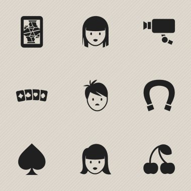 9 düzenlenebilir Casino simgeler kümesi. Kart takım elbise, Blackjack, kadın yüzü ve daha fazlası gibi simgeler içerir. Web, mobil, UI ve Infographic tasarımı için kullanılabilir.