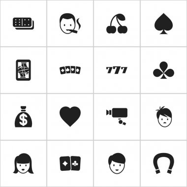 16 düzenlenebilir heyecan simgeler kümesi. Sigara içen, Cam, kemik oyunu ve daha fazla izleme gibi simgeler içerir. Web, mobil, UI ve Infographic tasarımı için kullanılabilir.