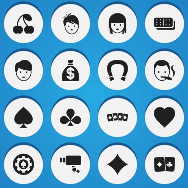 16 düzenlenebilir oyun simgeler kümesi. Simgeleri gibi kemikler oyunu, aşk, Casino işçi ve daha içerir. Web, mobil, UI ve Infographic tasarımı için kullanılabilir.