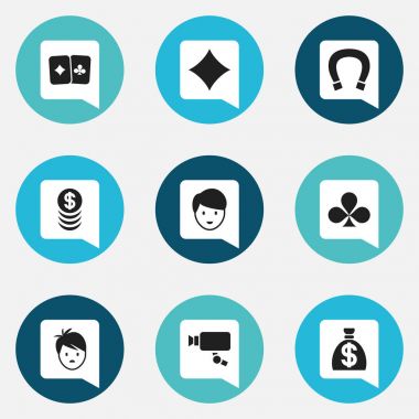 9 düzenlenebilir heyecan simgeler kümesi. Semboller gibi izleme Cam, paran, çocuk ve daha fazlasını içerir. Web, mobil, UI ve Infographic tasarımı için kullanılabilir.