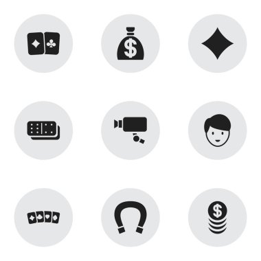 9 düzenlenebilir oyun simgeler kümesi. Yığılmış para, şans tılsımı, paran ve daha fazlası gibi simgeler içerir. Web, mobil, UI ve Infographic tasarımı için kullanılabilir.