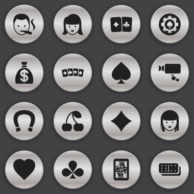 16 düzenlenebilir Casino simgeler kümesi. Rhombus, Sigara içen, Bones oyun ve daha fazlası gibi simgeler içerir. Web, mobil, UI ve Infographic tasarımı için kullanılabilir.