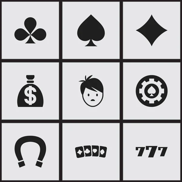 Set de 9 iconos editables del casino. Incluye símbolos como el encanto de la suerte, Lucky Seven, rombo y más. Puede ser utilizado para el diseño de la tela, móvil, interfaz de usuario e infografía . — Archivo Imágenes Vectoriales