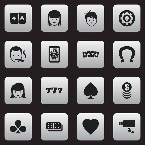 Conjunto de 16 ícones de jogo editáveis. Inclui símbolos como jogo de ossos, Shamrock, dinheiro empilhado e muito mais. Pode ser usado para Web, Mobile, UI e design infográfico . — Vetor de Stock