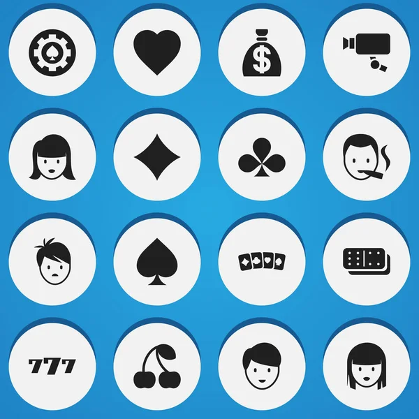 16 düzenlenebilir kumar simgeler kümesi. Şanslı-7, Rhombus, sevgi ve daha fazla gibi simgeler içerir. Web, mobil, UI ve Infographic tasarımı için kullanılabilir.