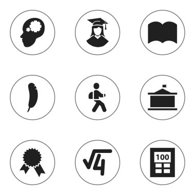 9 düzenlenebilir mezuniyet simgeler kümesi. Geçiş yumuşatma, sözlük, mezun olunan erkek ve daha fazlası gibi simgeler içerir. Web, mobil, UI ve Infographic tasarımı için kullanılabilir.