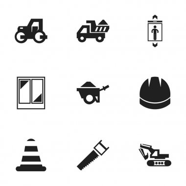 9 düzenlenebilir yapısını simgeler kümesi. Demir testeresi, Caterpillar, Camion ve daha fazlası gibi simgeler içerir. Web, mobil, UI ve Infographic tasarımı için kullanılabilir.