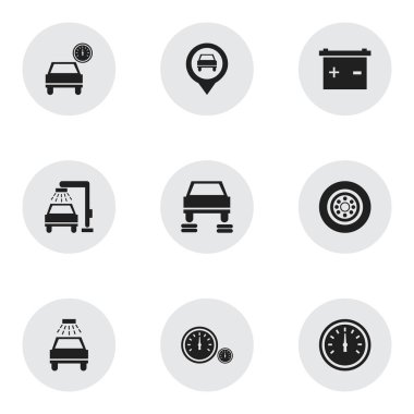 9 düzenlenebilir Rating simgeler kümesi. Lastik, akü, araba yıkanmak gibi sembolleri içerir ve daha fazlası. Web, mobil, UI ve Infographic tasarımı için kullanılabilir.