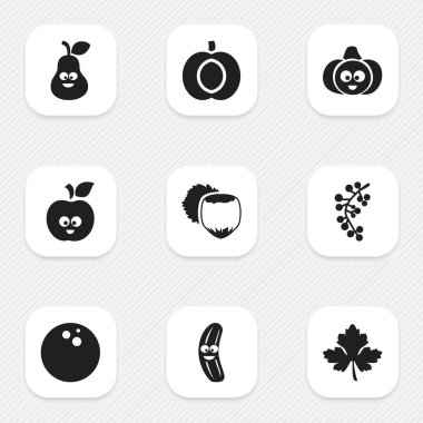9 düzenlenebilir pişirme simgeler kümesi. Armut, nektarin, yaprak ve daha fazlası gibi simgeler içerir. Web, mobil, UI ve Infographic tasarımı için kullanılabilir.