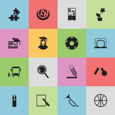 16 düzenlenebilir okul simgeler kümesi. Sepet oyun, Yunan Alfabesi, kalem kılıfı ve daha fazlası gibi simgeler içerir. Web, mobil, UI ve Infographic tasarımı için kullanılabilir.