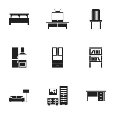 9 düzenlenebilir mobilyalar simgeler kümesi. Kabine, rulmanlar, Bookrack ve daha fazlası gibi simgeler içerir. Web, mobil, UI ve Infographic tasarımı için kullanılabilir.