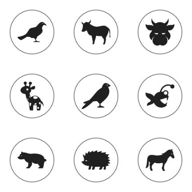 9 düzenlenebilir hayvan simgeler kümesi. İnek, Aygır, kartal ve daha fazlası gibi simgeler içerir. Web, mobil, UI ve Infographic tasarımı için kullanılabilir.