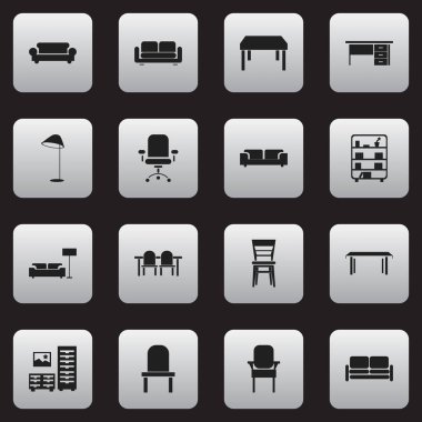 Set Of 16 Editable Home Icons. Includes Symbols Such As Sofa, Stillage, Trestle And More. Can Be Used For Web, Mobile, UI And Infographic Design. clipart