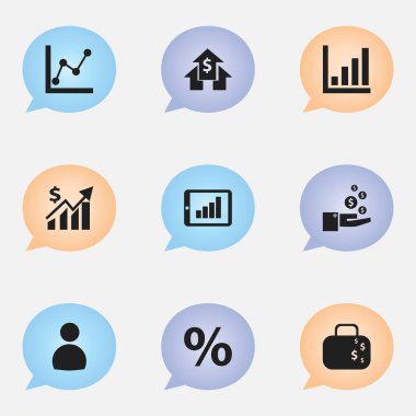 9 düzenlenebilir Hayatinizda simgeler kümesi. House, gelir, yüzde ve bankacılık gibi simgeleri içerir. Web, mobil, UI ve Infographic tasarımı için kullanılabilir.