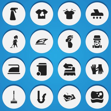 16 düzenlenebilir Temizleme simgeler kümesi. Tidy, havlu, dayağı ve daha fazlası gibi simgeler içerir. Web, mobil, UI ve Infographic tasarımı için kullanılabilir.