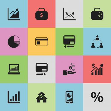 16 düzenlenebilir mantıksal simgeler kümesi. Şema, ödeme kurtarmak gibi daire diyagram ve daha fazla simgeleri içerir. Web, mobil, UI ve Infographic tasarımı için kullanılabilir.