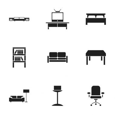 9 düzenlenebilir ev simgeler kümesi. Aydınlanma, Bookrack, yatakları ve daha fazlası gibi simgeler içerir. Web, mobil, UI ve Infographic tasarımı için kullanılabilir.