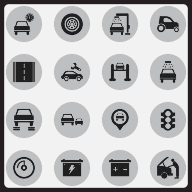 16 düzenlenebilir taşıma simgeler kümesi. Otoyol, yarış, hız ekran ve daha fazlası gibi simgeler içerir. Web, mobil, UI ve Infographic tasarımı için kullanılabilir.