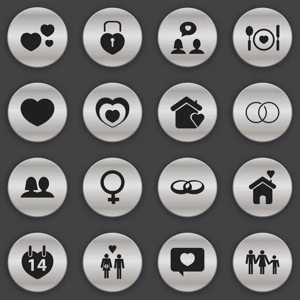 Conjunto de 16 Ícones de Amor Editáveis. Inclui símbolos como casa, matrimônio, linhagem e muito mais. Pode ser usado para Web, Mobile, UI e design infográfico . —  Vetores de Stock