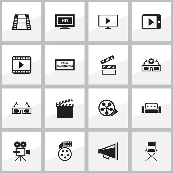 Conjunto de 16 ícones de filmagem editáveis. Inclui símbolos como Record Cam, Agência de teatro, fita e muito mais. Pode ser usado para Web, Mobile, UI e design infográfico . — Vetor de Stock