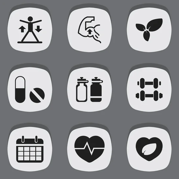 Conjunto de 9 iconos de entrenamiento editables. Incluye símbolos como la barra de mano, la hoja en el corazón, el entrenamiento. Puede ser utilizado para el diseño de la tela, móvil, interfaz de usuario e infografía . — Archivo Imágenes Vectoriales