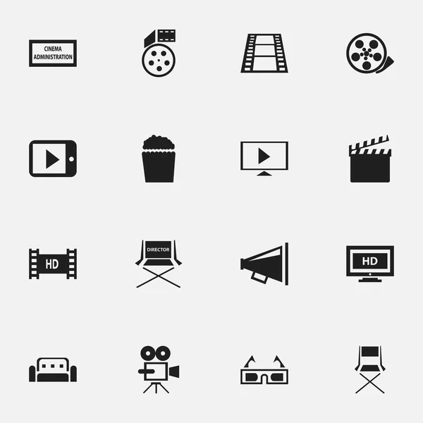 "Set Of 16 Editable Movie Icons". Включает такие символы, как громкоговоритель, Tablet Play, театральное агентство и многое другое. Can be used for Web, Mobile, UI and Infographic Design . — стоковый вектор
