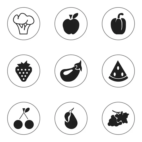 Ensemble de 9 icônes végétariennes modifiables. Comprend des symboles tels que l'avocat, Berry, Aubergine et plus. Peut être utilisé pour le Web, mobile, interface utilisateur et infographie . — Image vectorielle