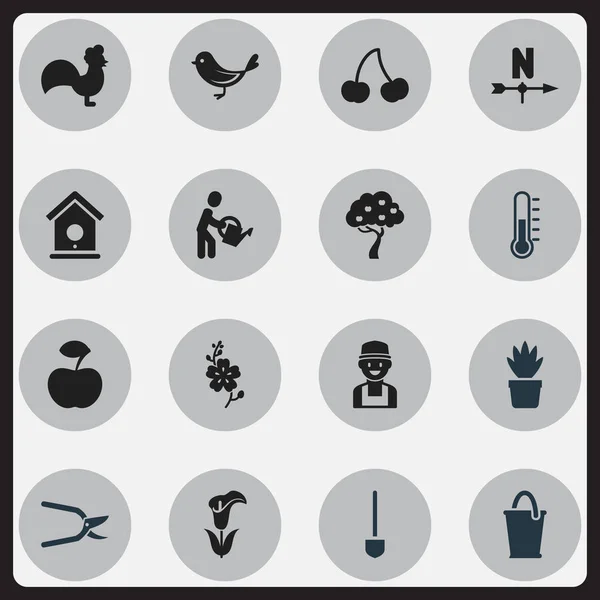 Conjunto de 16 iconos de plantas editables. Incluye símbolos como granjero, pajarera, maceta Bush y más. Puede ser utilizado para el diseño de la tela, móvil, interfaz de usuario e infografía . — Archivo Imágenes Vectoriales