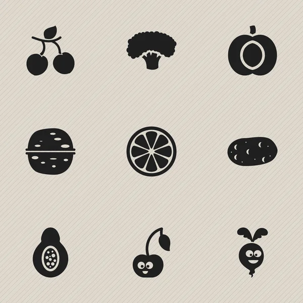 Set de 9 iconos de utensilios de cocina editables. Incluye símbolos como Pecan, remolacha, albaricoque y más. Puede ser utilizado para el diseño de la tela, móvil, interfaz de usuario e infografía . — Vector de stock