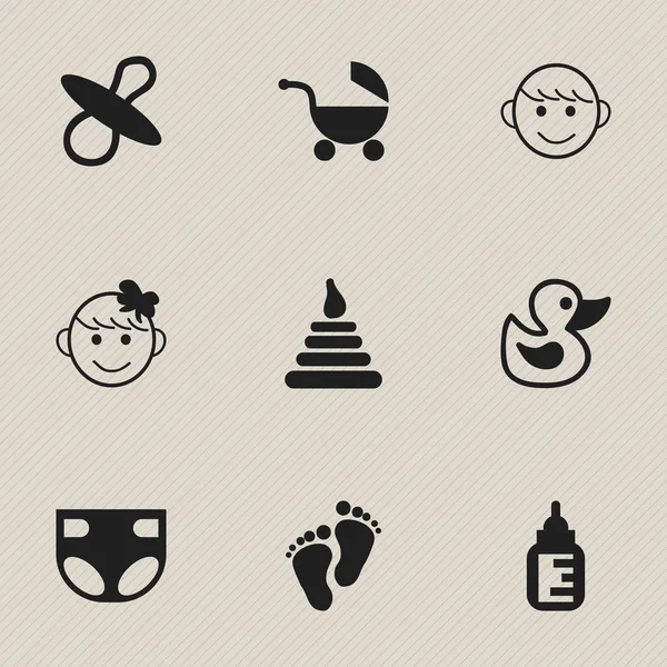 9 düzenlenebilir bebek simgeler kümesi. Emzikler, Bebek bezi, hemşirelik şişe ve daha fazlası gibi simgeler içerir. Web, mobil, UI ve Infographic tasarımı için kullanılabilir.
