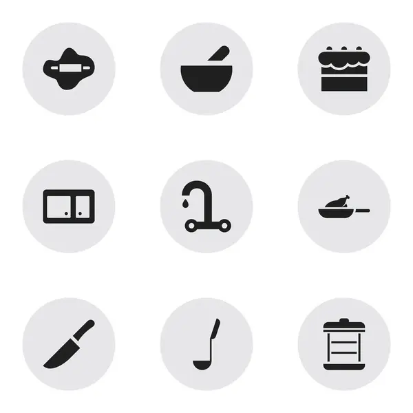 Conjunto de 9 iconos de alimentos editables. Incluye símbolos como sopa, cuchara de sopa, parrilla y más. Puede ser utilizado para el diseño de la tela, móvil, interfaz de usuario e infografía . — Archivo Imágenes Vectoriales