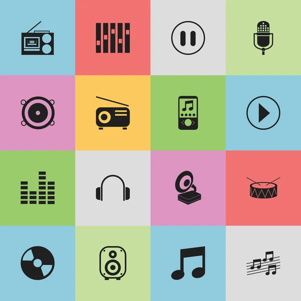 Set van 16 bewerkbare Audio iconen. Bevat symbolen zoals Equalizer, Bar Golf, muzikale teken en meer. Kan worden gebruikt voor Web, Mobile, Ui en Infographic Design. — Stockvector