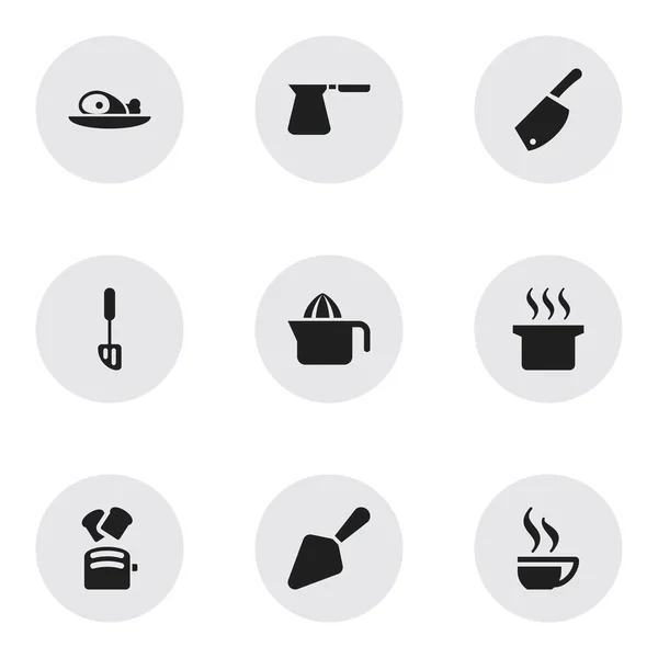 Set Of 9 Editable Cooking Icons. Includes Symbols Such As Spatula, Soup Pot, Food Shovel And More. Can Be Used For Web, Mobile, UI And Infographic Design. — Stock Vector