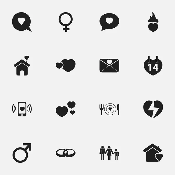 Zestaw 16 ikon można edytować Amour. Zawiera symbole, takie jak Darling, Szanowni Państwo, House i wiele innych. Mogą być używane dla sieci Web, mobilnych, interfejsu użytkownika i Infographic Design. — Wektor stockowy