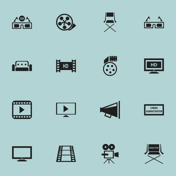 Conjunto de 16 iconos de filmación editables. Incluye símbolos como reproductor de películas, sofá, gafas de cine y más. Puede ser utilizado para el diseño de la tela, móvil, interfaz de usuario e infografía . — Archivo Imágenes Vectoriales