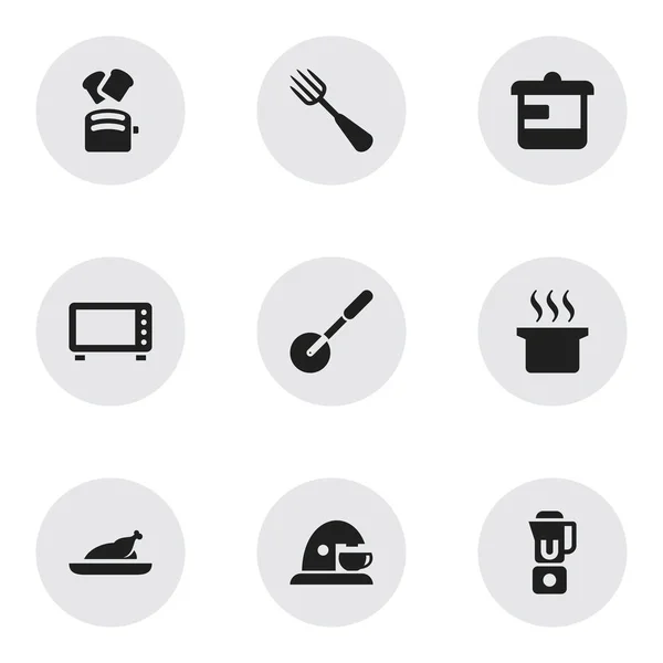 Set de 9 iconos de cocina editables. Incluye símbolos como Copa, Pollo frito, Pan de rebanada y más. Puede ser utilizado para el diseño de la tela, móvil, interfaz de usuario e infografía . — Vector de stock